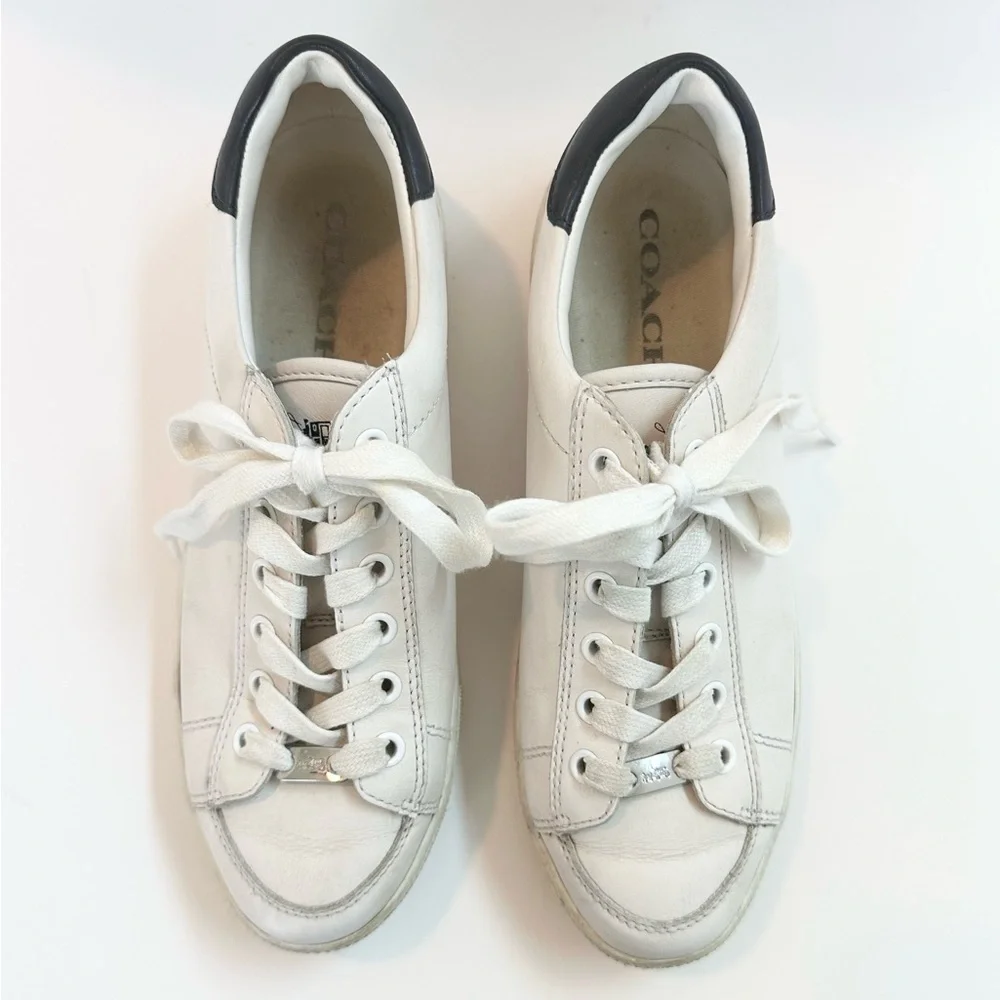 Coach Porter Lace Up Sneakers in White & Navy